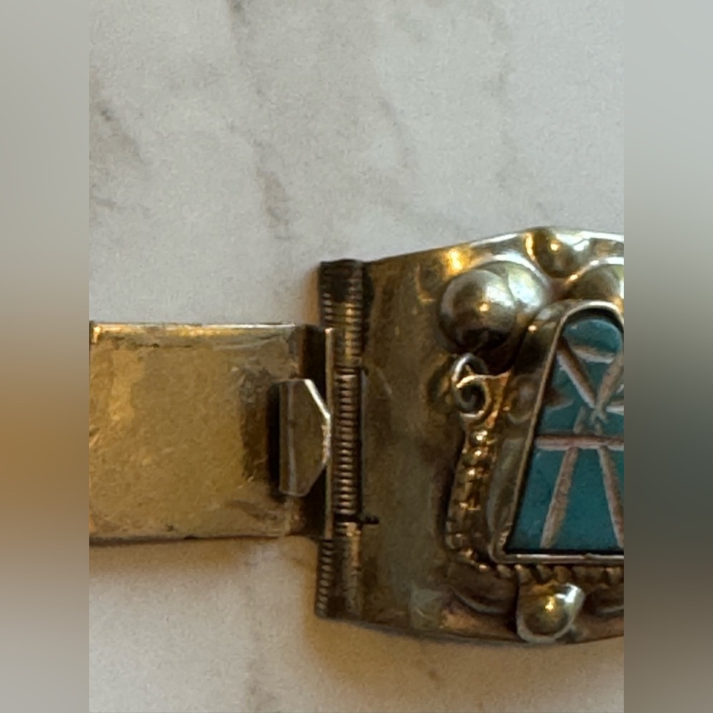 Stunning Hecho En Taxco Vintage Turquoise Bracelet - Picture 10 of 12